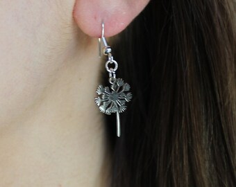 Dandelion Wild Flower Silver Dangle Earrings