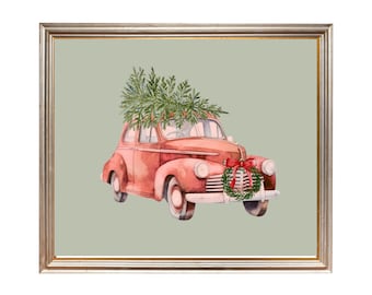 Coche de Navidad en acuarela / Impresión digital