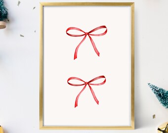 Pintura de acuarela de lazos rojos finos / Impresión digital imprimible