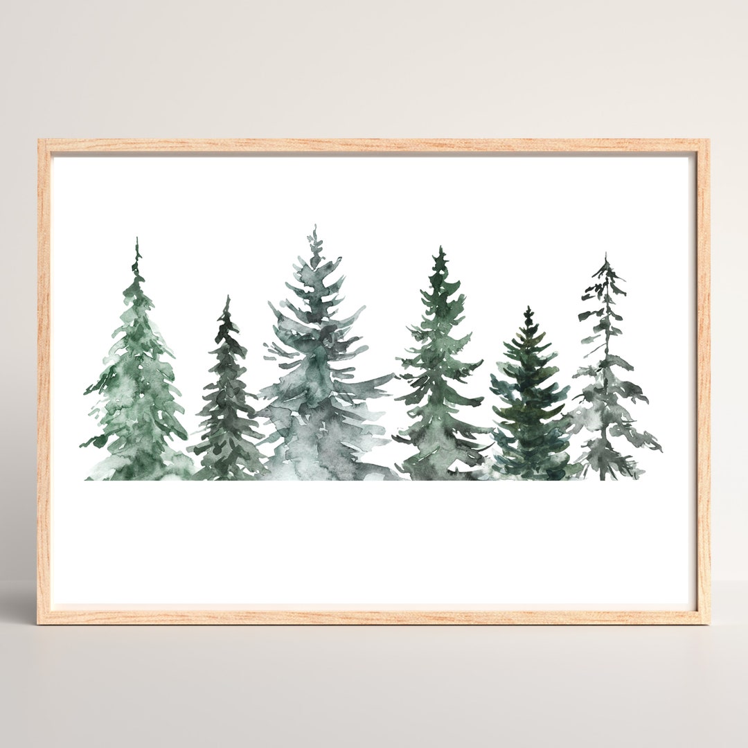 Winter Wonderland Watercolor | Pine Trees Painting | Printable Digital ...
