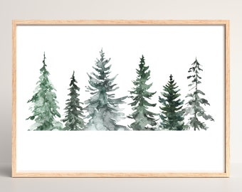 Winter Wonderland Acuarela / Pintura de pinos / Arte digital imprimible para decoración navideña