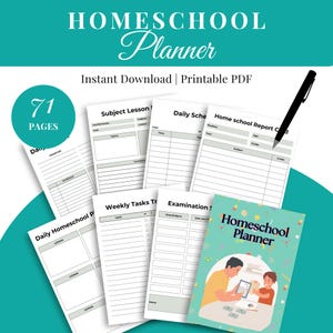 Homeschool Planner Printable Homeschool Lesson Planner Academic Planner Attendance Curriculum Tracker & Goals Instant Download PDF Organizer