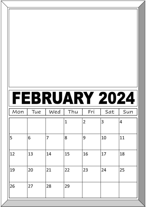 FEBRUARY 2024 BLANK CALENDAR Printable Add Your Own Photo A4 Size - Etsy
