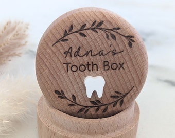 Caja de regalo de hada de los dientes personalizada, caja de recuerdo de madera grabada, caja de nombre personalizada, regalos de dientes, caja de madera personalizada con tapa, caja de dientes de bebé grabada