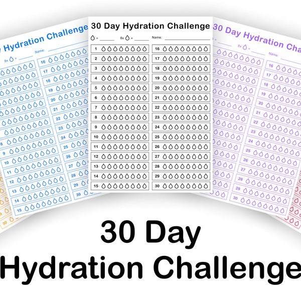 30 Day Hydration Challenge I Printable Water Intake Journal & Diary | Drink Water and Stay Motivated I Water Tracker | Drink Goal Planner A4