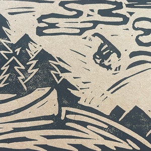 Handgedrukte kaart - Snowboarder springen
