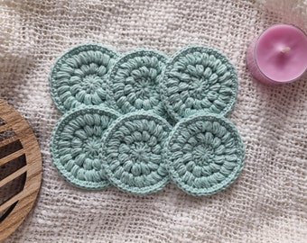 6 pcs of Crochet cotton facial pads, Crochet facial scrubbies, Handmade Face Rounds, Makeup remover pads, Reusable, Eco Face Wipes