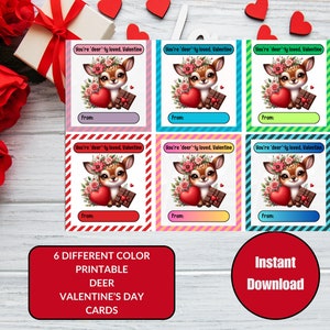 Cartes de Saint-Valentin, cerfs enfants, partageable en classe, plusieurs couleurs, pour filles et garçons, animal de la forêt - VA020