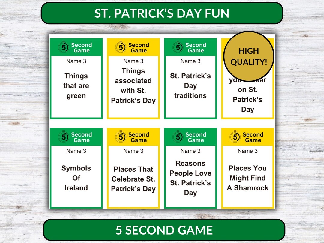 St. Patrick’s Day 5 Second Game, Printable Party Game for Kids & Adults ...