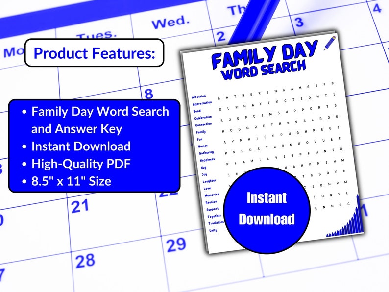 Family Word Search Game, Fun Printable Download, Holiday Puzzle, Party ...
