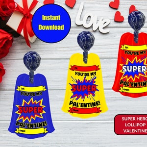 Superheld Valentinstag Karte, Lollipop Valentinstag Karte, Umhang Held, Klassenzimmer Karte, Party Gefälligkeiten, Superheld Karte, Jungen Valentinstag Karte - VA020