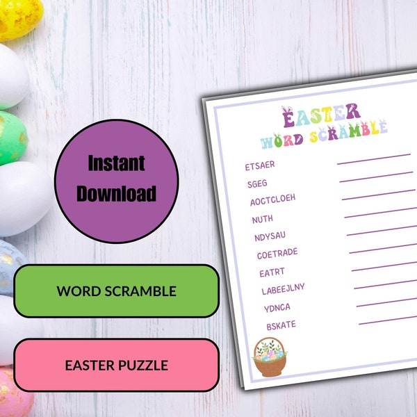 Easter Word Scramble Game, Word Puzzle, Printable Game, Party Game for Kids & Adults, Happy Easter, Easter Party, Kids Activity, Family Game