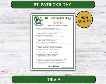 St Patricks Day Irish Trivia Game, Fun Printable, Test Your Knowledge, Kids and Adults, Work Party, Classroom Activity, Family Game – SP317