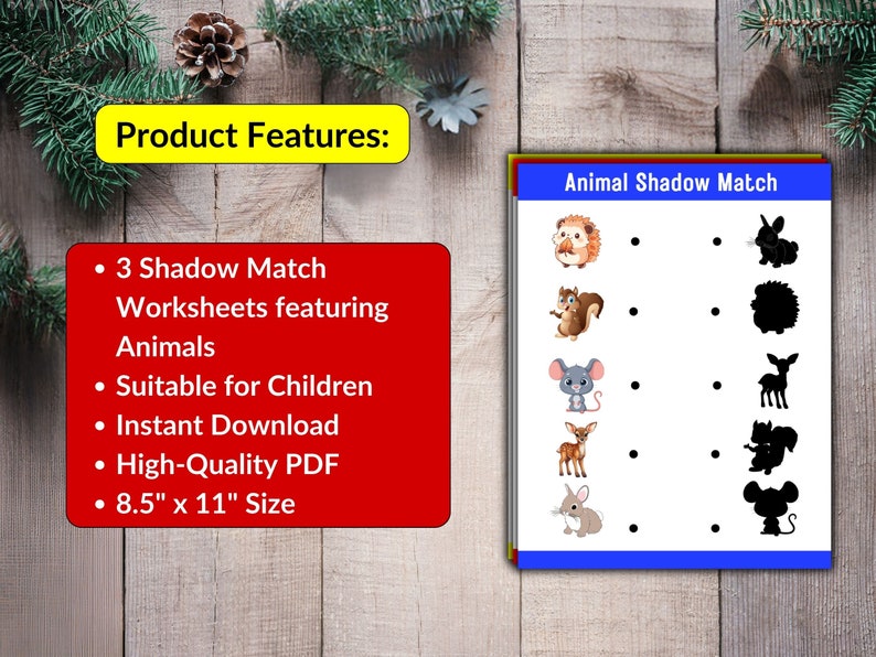 Shadow Matching Animal Printable Worksheets, Instant Download, Toddler ...