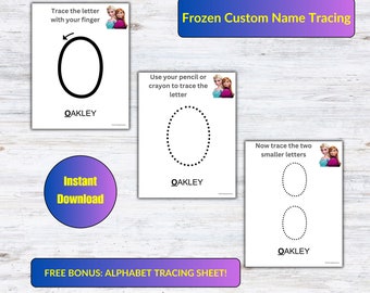 Frozen Custom Name Tracing Page, Personalized Tracing Sheet, Kindergarten & PreK Tracing, Toddler Name Tracing Worksheet, ABCs, Elsa, Anna