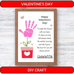 Valentine Handprint Craft for Kids, Flower Poem, DIY Keepsake, Fun Valentine Activity, Classroom Craft, Instant Download, Toddler Art- VA020
