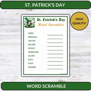 St. Patrick's Day Word Scramble, Word Puzzle, Fun Printable Game, Party Game for Kids & Adults, Fun Puzzle, Happy St. Paddy's Day - SP317