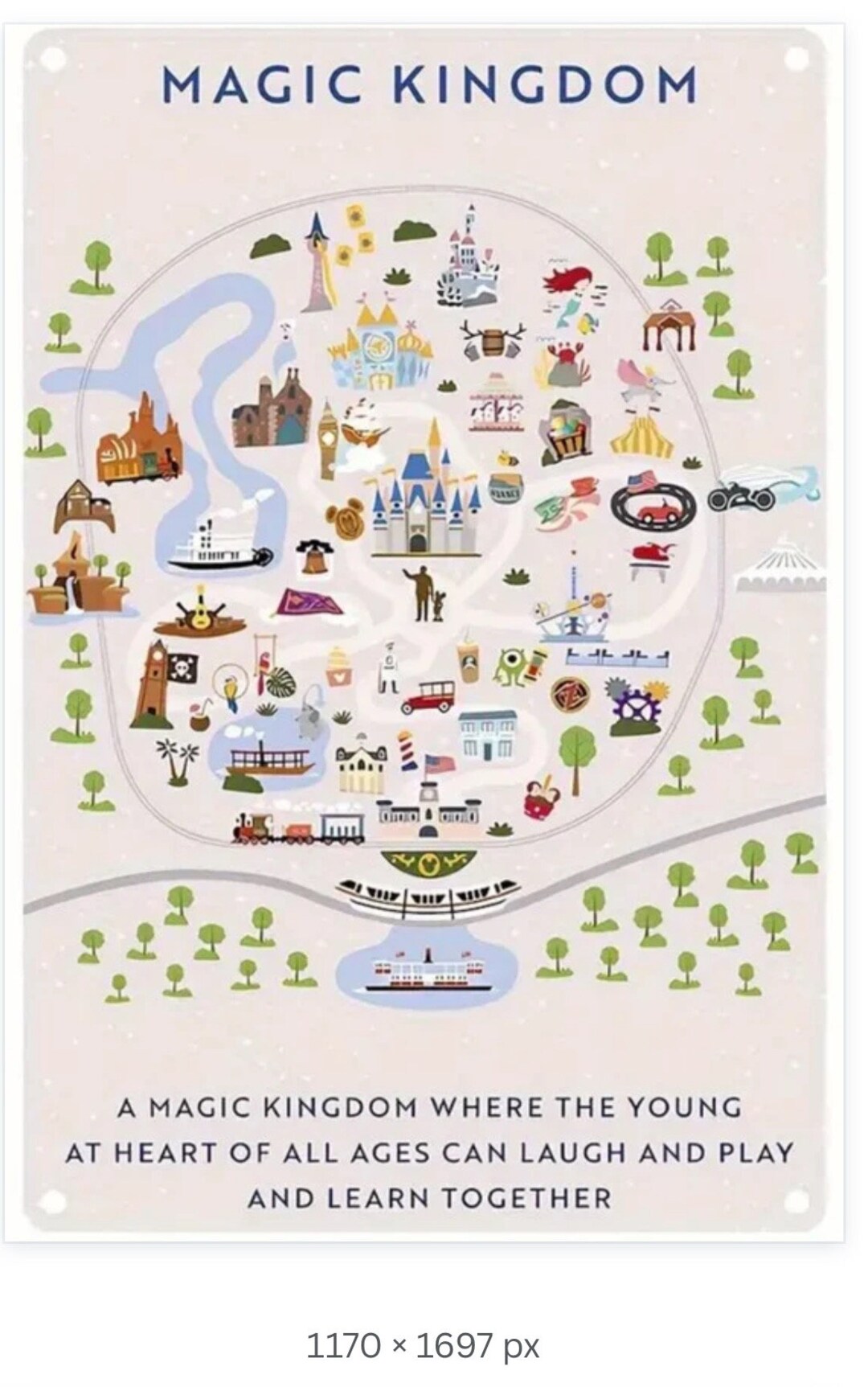 Magic Kingdom Cartoon Map Digital Download 8.5x11 - Etsy