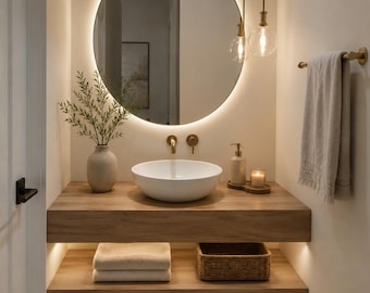Premium Floating Bathroom Vanity Countertop | LED Ready Channel Included | Wall Mounted Vanity Shelf