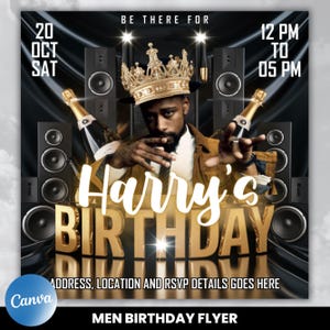 Men Birthday Flyer, Birthday Night Party Flyer, Happy Birthday Flyer, Birthday Dinner, Birthday Invitation, Birthday Bash Party Invite Canva