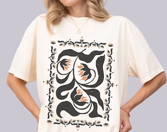 Camiseta retro minimalista de girasol, camiseta de flores desgastadas, camisa de flores silvestres de gran tamaño, top botánico floral boho, camiseta gráfica amante de las flores