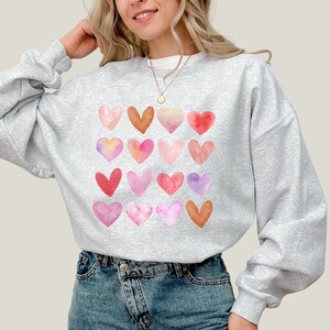 Watercolor Hearts Crewneck Sweatshirt Valentines Day Gift Valentines Day Sweater Mothers Day Gift Gift For Her Cute Heart Sweater Love Shirt