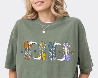 T-shirt Rodeo retrò, T-shirt stile western da donna, Camicia da ragazza di campagna carina, Stivali da cowgirl Manica corta, T-shirt da concerto country estivo, Top da fattoria