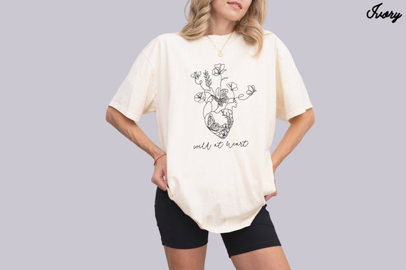 Wild at Heart Wildflower Cotton TShirt, Floral Heart Anatomy Shirt, Minimalist Nature Lover T Shirt, Nature Gift for Her, Cute Hiking Shirt
