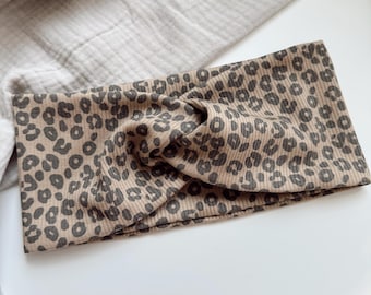Leo Stirnband beige grau | Leoprint | Rippenjersey | Haarband für den Herbst | Partnerlook | instagram