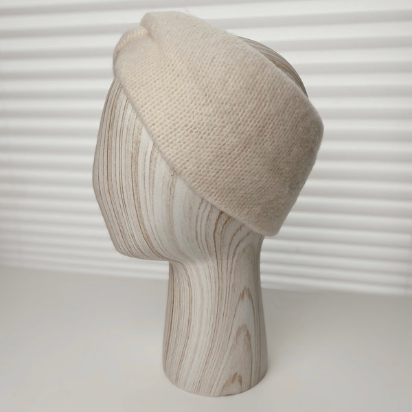 Damen Stirnband aus Strickstoff | breites Stirnband | wollweiss Creme Natur | warmes Winterstirnband | Haarband | Ohrenwärmer