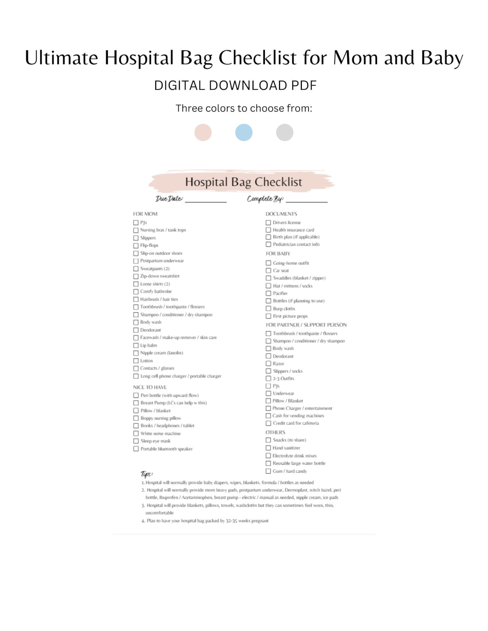 Hospital Bag Checklist Printable Ultimate Hospital Bag Checklist for