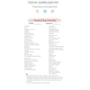 Lista de verificación de bolsas de hospital imprimible / Lista de verificación de bolsas de hospital definitiva para mamá y bebé / Lista de verificación de embalaje de bolsas de nacimiento / Trabajo de parto y parto / PDF