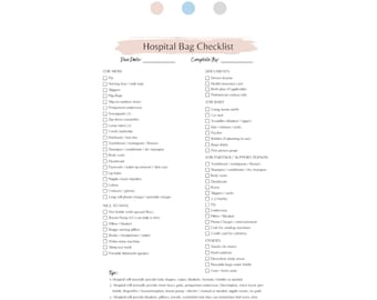 Krankenhaus Tasche Checkliste Printable | Ultimative Krankenhaus-Taschen-Checkliste für Mama und Baby | Checkliste zum Packen der Geburtstasche | Arbeit und Lieferung | PDF-Datei
