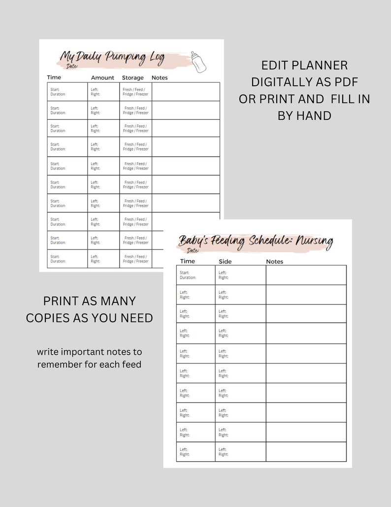 Breastfeeding and Pumping Log WITH Example Schedules & BONUS zdjęcie 2