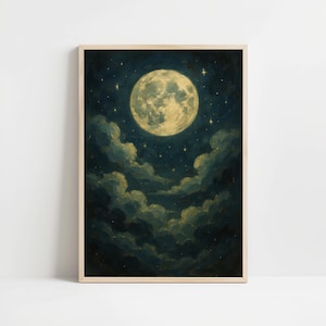 Full Moon Majesty Wall Art I Celestial Night Sky Print I Verträumtes Wolkendekor