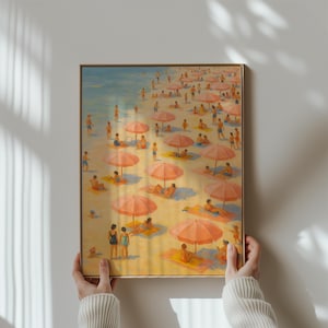 Beach Umbrella Art Print | Summer Beach Scene Digital Download | Coastal Wall Decor for Living Room & Bathroom
