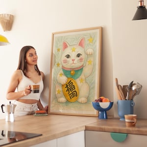 Maneki Neko Print: Vintage Japanese Lucky Cat Art (Digital Download)