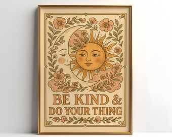 70s Retro Sun and Moon Print: Hippie Home Decor (Digital Download)