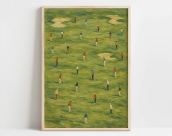 Golf Course Crowd Scene Print: Minimalist Green Landscape (Digital Download)