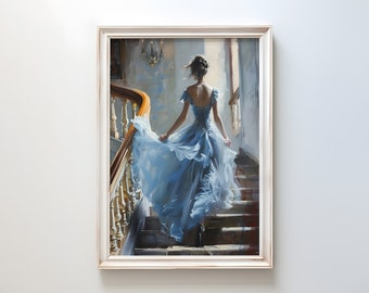 Blaue Vintage Frau Portrait: Viktorianisches Ölgemälde (Digital Decor)