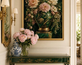 Emerald Gold Ginger Jar Print: Chinoiserie Grandmillennial Wall Art (Digital Download)