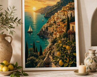 Vintage Amalfi Coast Travel Poster: Retro Italian Riviera Wall Art (Digital Download)