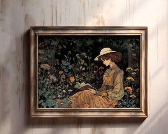 Magie Feengarten Lesung Druck, Wunderliche Bibliothek Kunst, Cottagecore Wanddekor, Fairycore Gardencore Geschenk