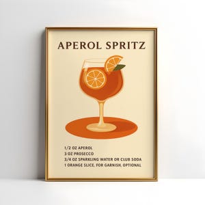 Aperol Spritz Cocktail Druck | Orangefarbener minimalistischer Retro Barwagen-Dekor | Digitaler Download druckbare Wandkunst