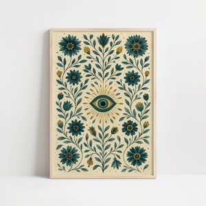 Boho Blumen Evil Eye Kunstdruck: Botanisches Dekor (digitale download)
