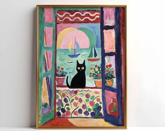 Henri Matisse Cat Print: Trendy Open Window Poster (Digital Download)