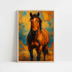 Wild Mustang Horse Wall Art Print – Bold Western Animal Painting with Rustic Brushstrokes and Southwestern Color Palette