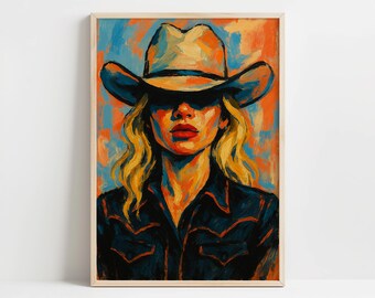 Cowgirl Portrait: blonde Frau, rustikale Bauernhaus Dekoration (Digital Download