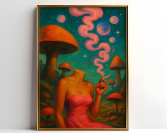 Retro Mushroom Surreal Print | Trippy Cannabis Wall Art (Digital Download)