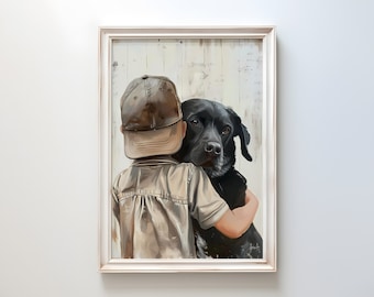 Labrador Druck Junge und Hund Kinderzimmer Dekor (Digitaler Download)